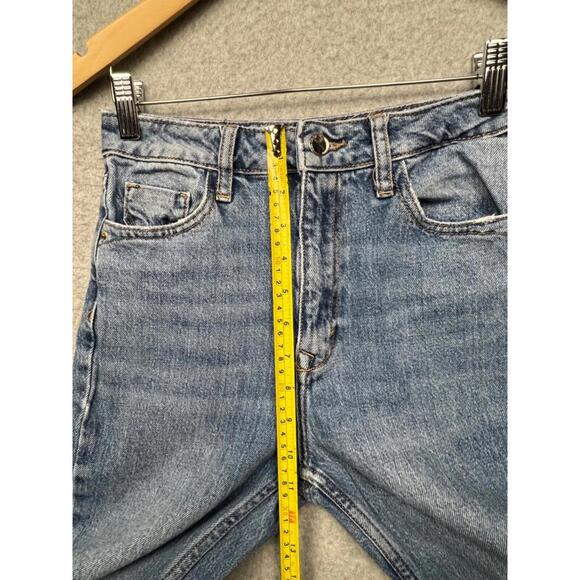 Zara Straight High Rise Jeans Womens 2 Denim Distressed Mid Wash Minimalist - Picture 5 of 12
